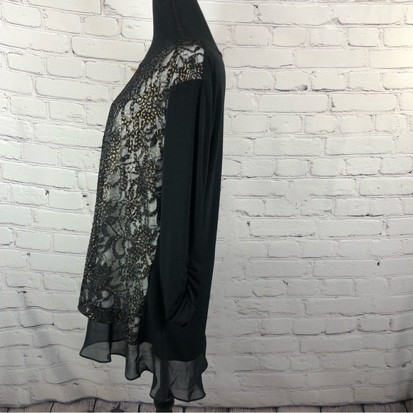STYLE & CO. LACE FRONT BLACK TUNIC WITH GOLD ACCENTS. SIZE(XL) - Picture 5 of 13